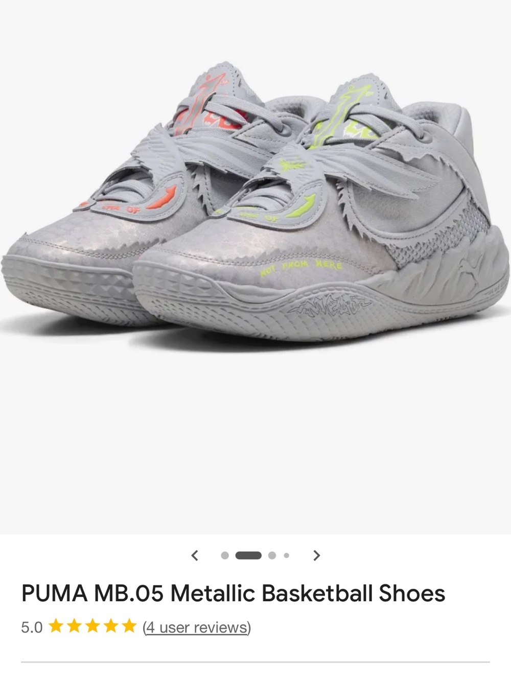 PUMA Kids' MB.05 Metallic Basketball Shoes - Light Gray with Neon Accents